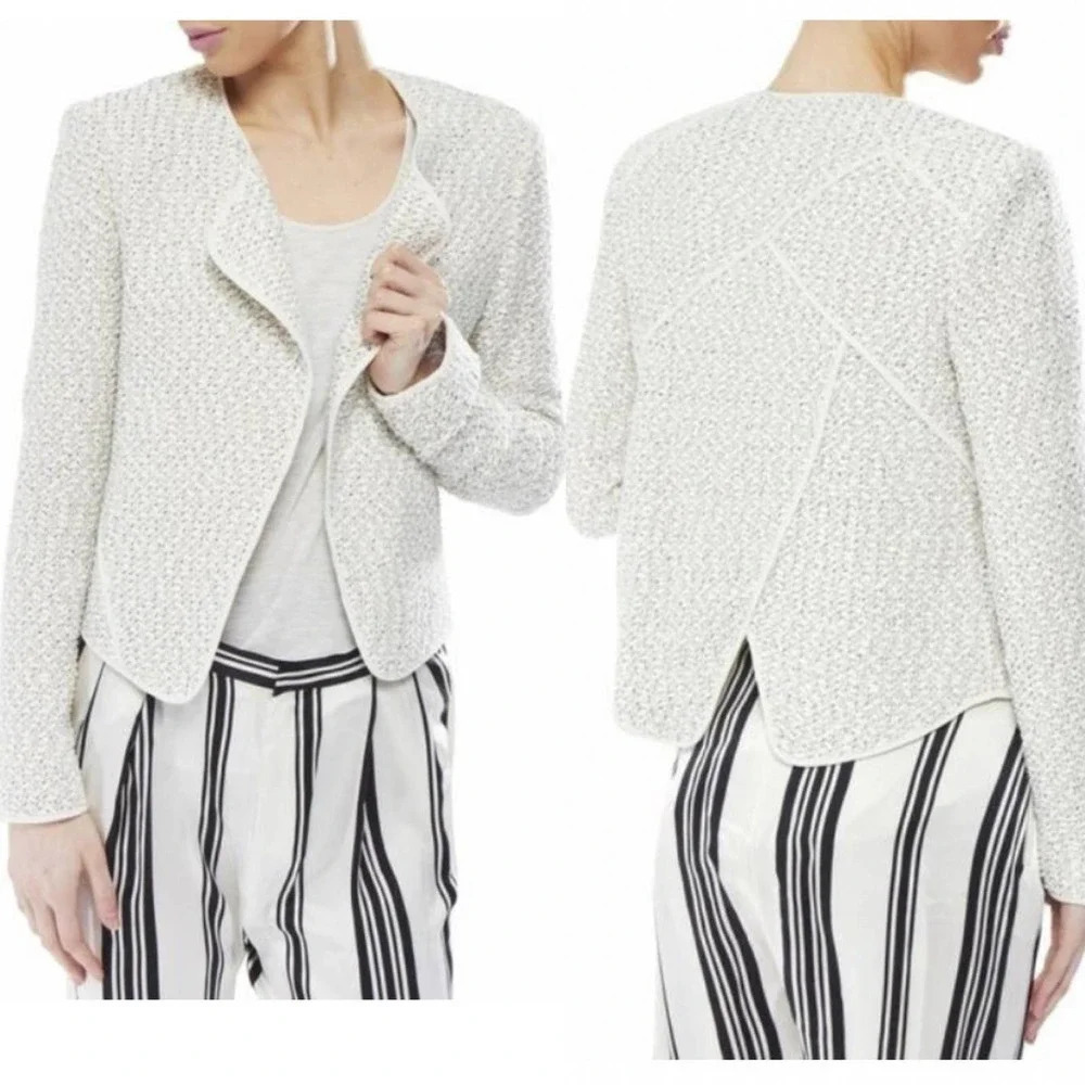 Derek Lam 10 Crosby Angled Lapel‎ Tweed Blazer Cream Ivory Size US 4